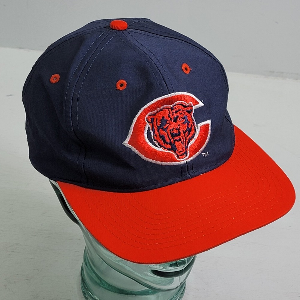 Vintage 90s  Logo 7 Team NFL Chicago Bears Navy Blue Orange Snapback Hat W/Pin